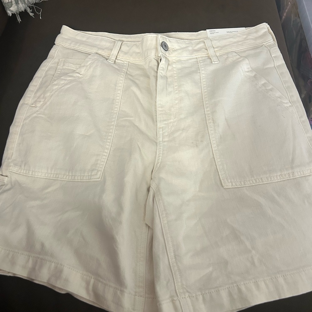 NWT AE Dreamy Drape Carpenter Cream Women's Shorts - Picture 3 of 12